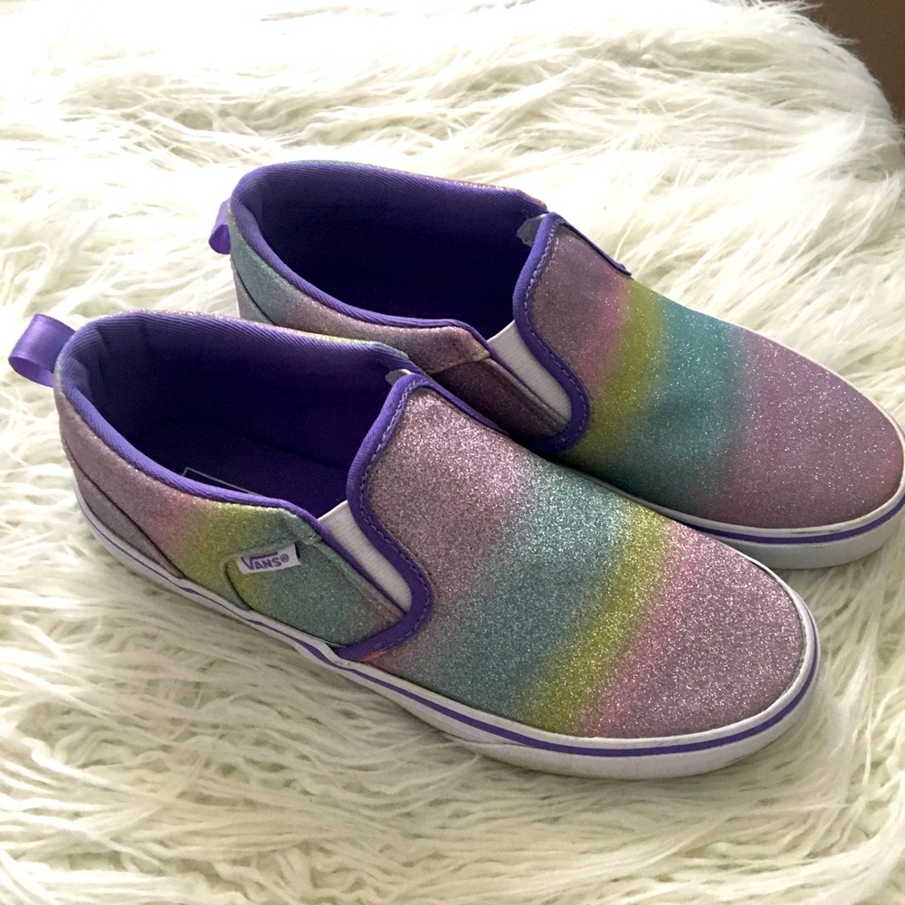 Vans Kids 5.5 Rainbow Ombré Glitter Sneakers